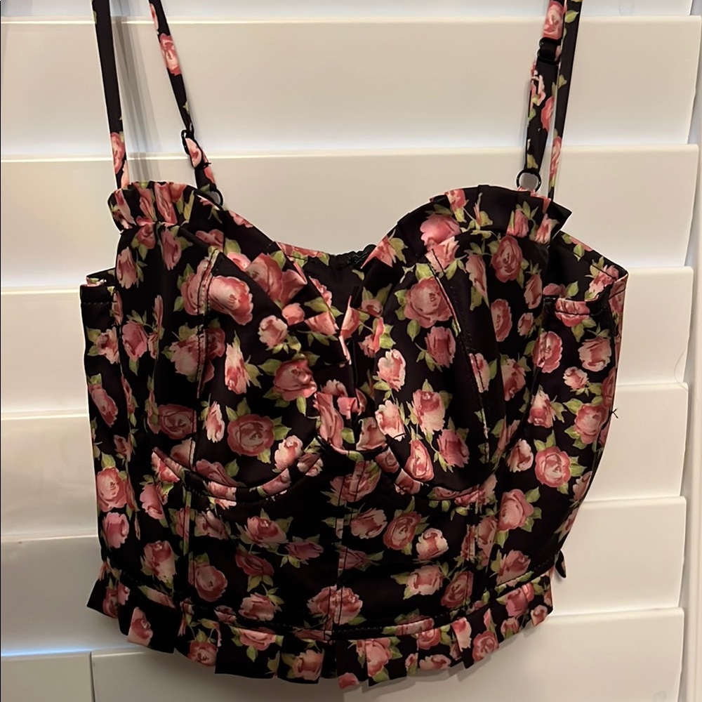 House of CB Corset Floral Black and Pink Women's Top- worn once